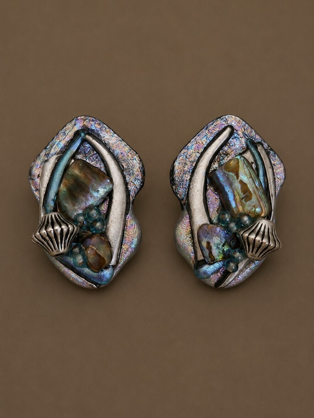 ARTISAN Silver Holographic Mosaic Abstract Post Earrings